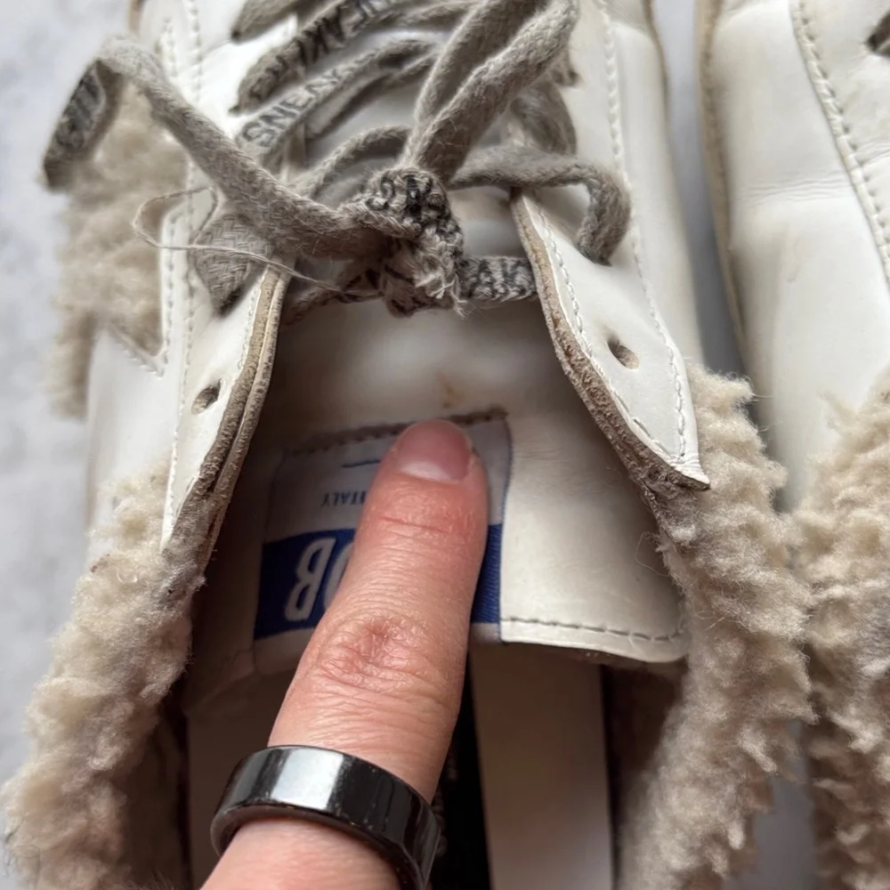 Golden Goose Sabot Off-White Cream Shearling-Trim Low-Top Sneakers 36 - Picture 8 of 9